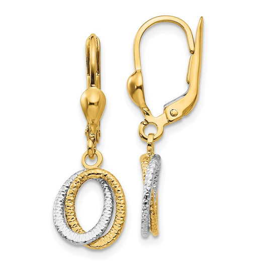 14K Two-Tone Textured and Polished Drop Dangle Earrings