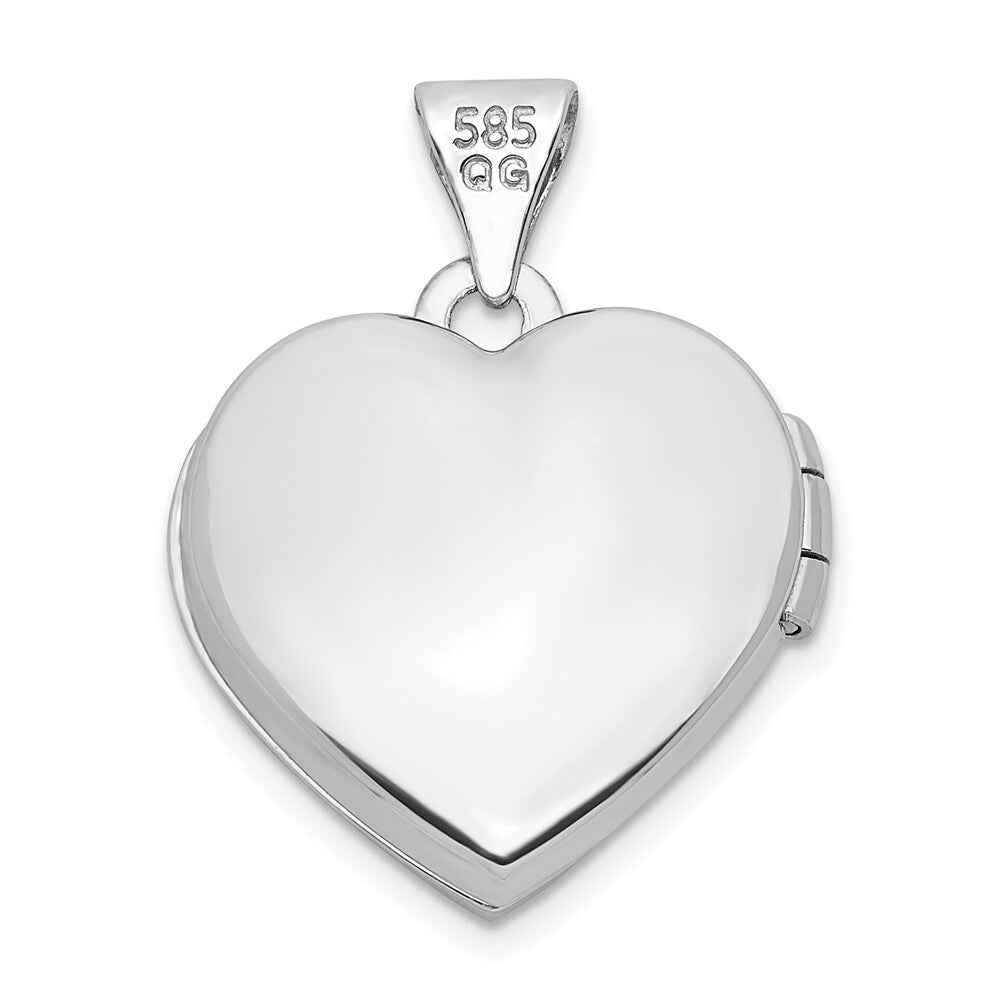14k White Gold  Rose Rhodium Plated Crystal 16mm MOM Heart Locket Pendant