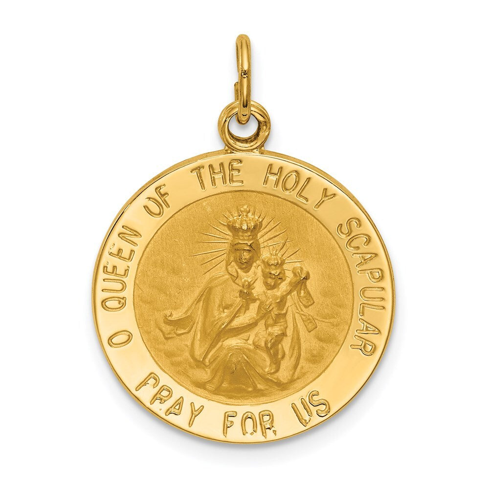14k Yellow Gold Solid Small Queen Of Holy Scapular Reversible Medal Pendant