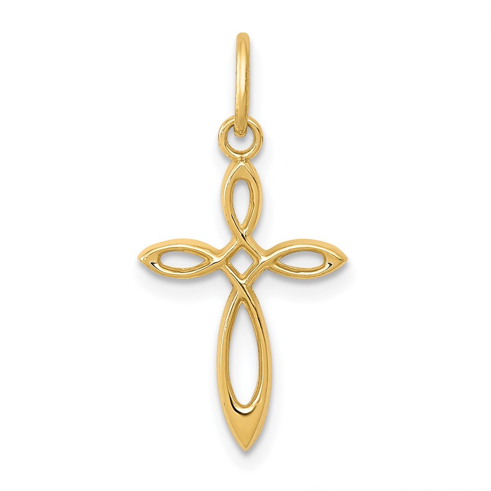 14k Yellow Gold Gold Polished Small Ribbon Cross Pendant for Women