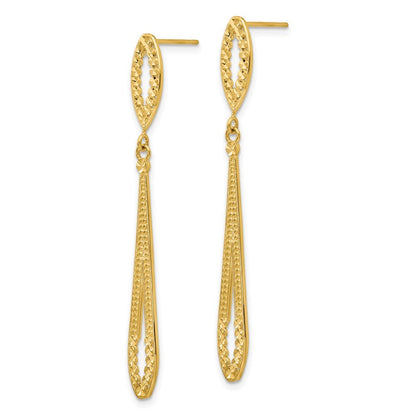 14k Yellow Gold Diamond-cut Dangle Earrings