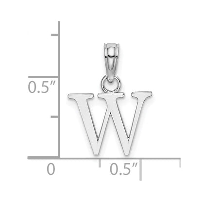 14k White Gold Polished Block Letter W Initial Pendant for Women