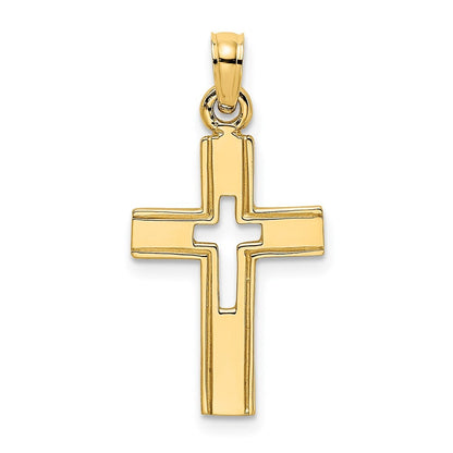 14k Yellow Gold Polished and Cut-Out Cross Charm