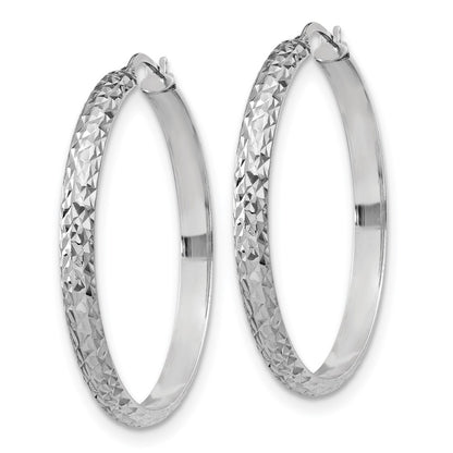Sterling Silver Polished and Diamond-cut 4.00 x 40mm Tube Hoop Earrings