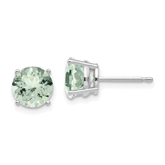 14k 7mm Round Green Quartz Stud Earrings Gift for Women