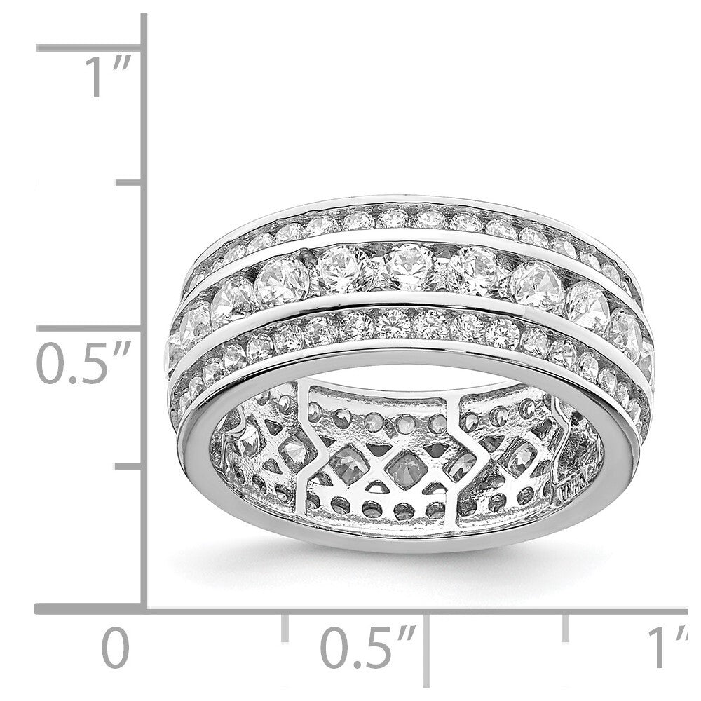 Sterling Silver Rhodium-plated Cubic Zirconia 3-row Eternity Ring Size 8