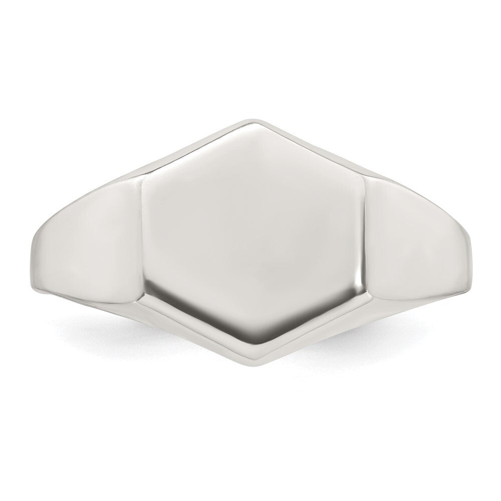 Sterling Silver Polished Hexagon Men's Signet Ring Size 9
