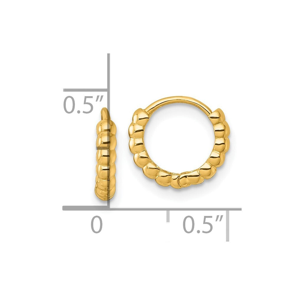 14k Yellow Gold Polished 2.25mm Beaded Hinged Hoop Earrings Gift for Women