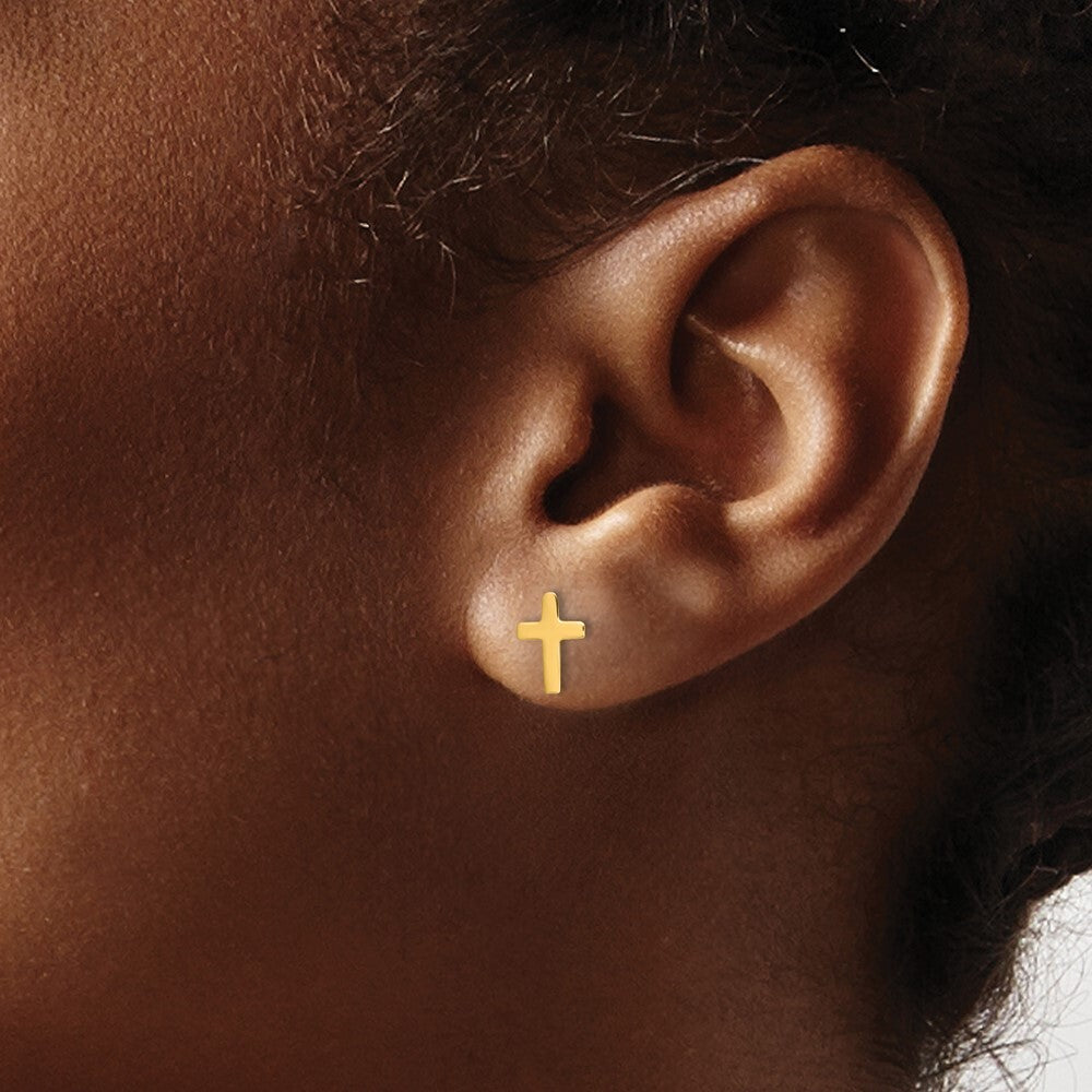 14k Yellow Gold Polished Latin Cross Stud Earrings Gift for Women