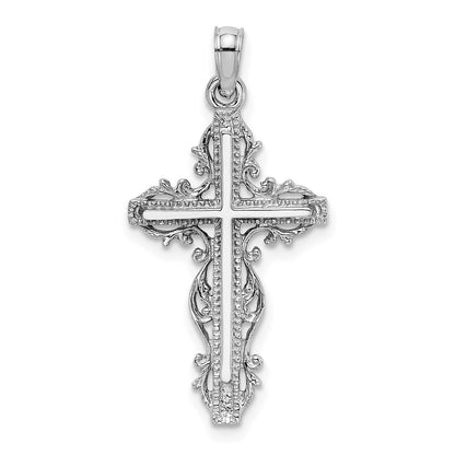 14K White Gold Cross w Lace Trim Charm