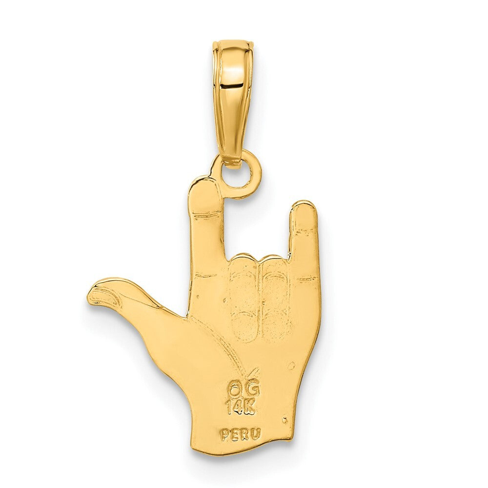 14k Yellow Gold I Love You Hand/ Sign Language Pendant for Women