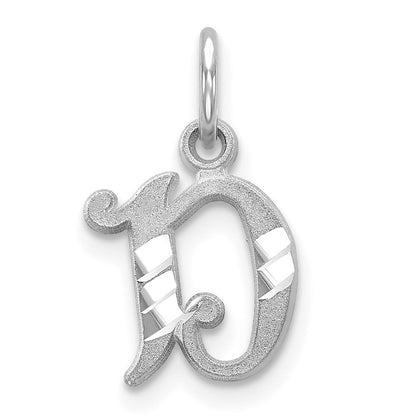 14K White Diamond-cut Letter D Initial Charm