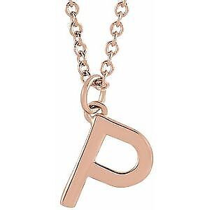 14k Rose Gold Initial P Dangle 16" Necklace Gift for Women