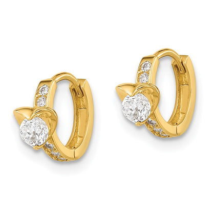 14k Yellow Gold Madi K CZ Children's Heart Hinged Hoop Earrings
