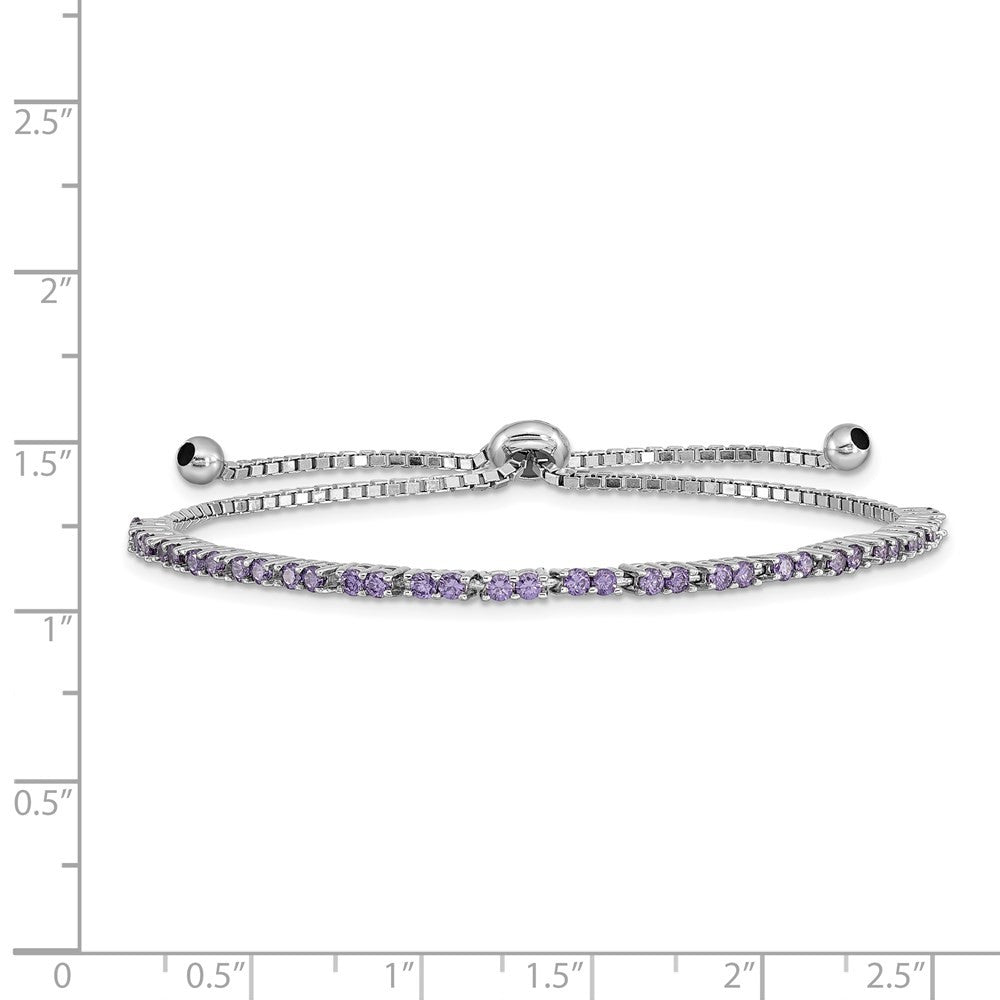 Sterling Silver Rhod-plated February Purple CZ Adjustable Bracelet