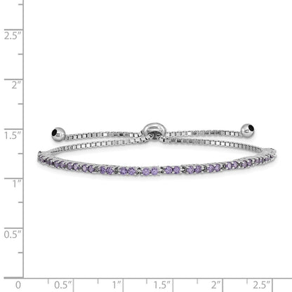 Sterling Silver Rhod-plated February Purple CZ Adjustable Bracelet