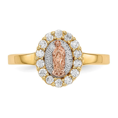 14K Two-tone Gold White Rhodium CZ Lady of Guadalupe Ring