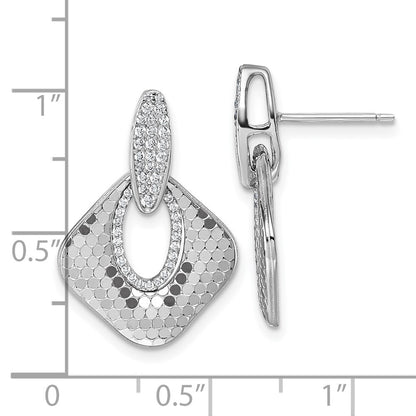 Sterling Silver Rhodium-plated CZ Polished Textured Doorknocker Dangle Earrings