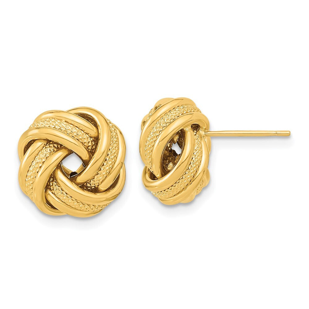 14k Yellow Gold Polished Textured Triple Love Knot Stud Earrings Gift for Women