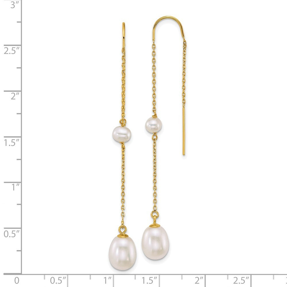 14k Yellow Gold 4mm Teardrop Freshwater Cultured Pearl Chain Threader Earrings