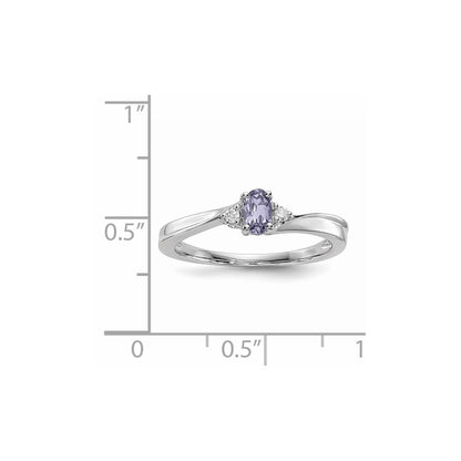 Sterling Silver Rhod-plated Created Alexandrite and Diamond Birthstone Ring
