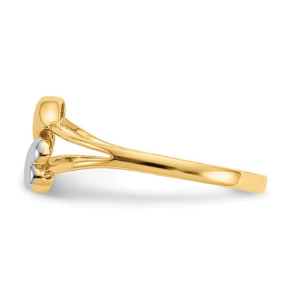 14K Yellow Gold with Rhodium Double Heart Ring