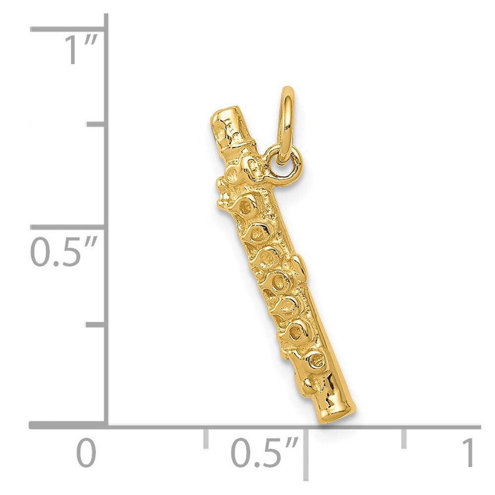 14k Yellow Gold 3-D Polished Flute Charm Pendant for Women