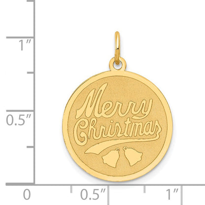 14k Yellow Gold Merry Christmas Disc Charm Pendant for Women