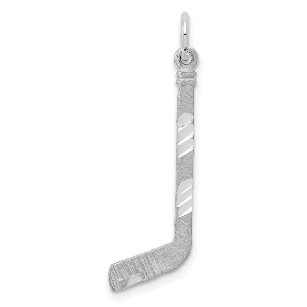 14k White Gold Satin Diamond-Cut Hockey Stick Charm