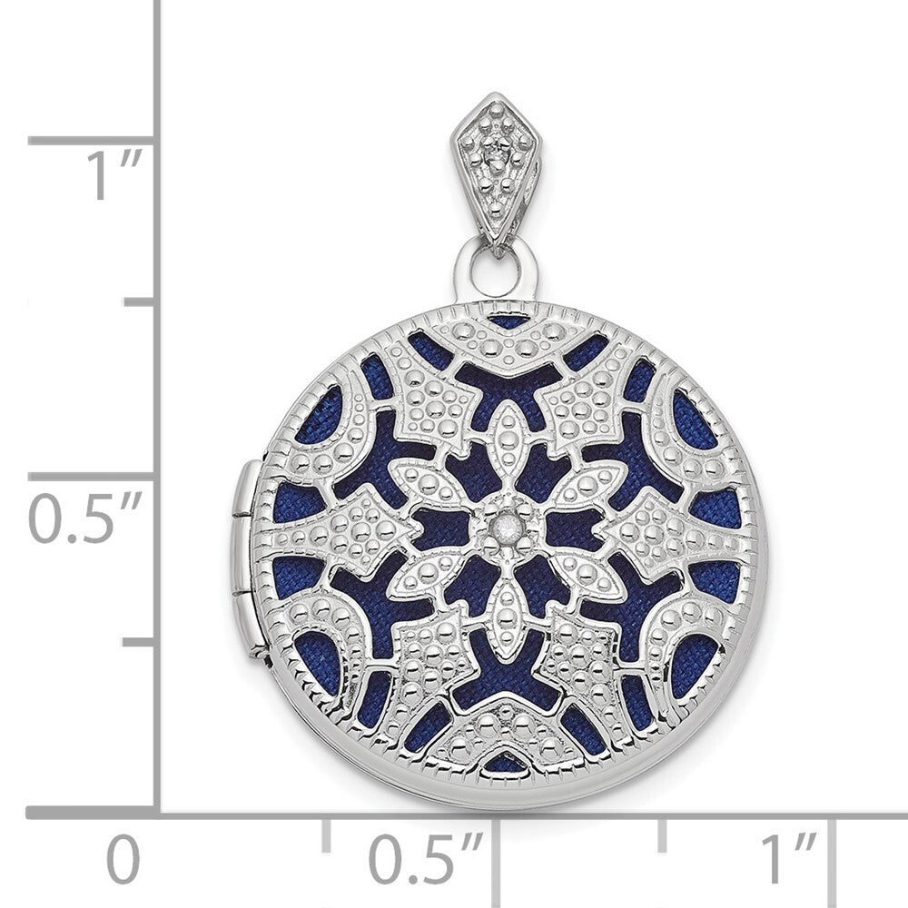 14k White Gold Filigree .01ct Diamond 20mm Round Locket Pendant for Women