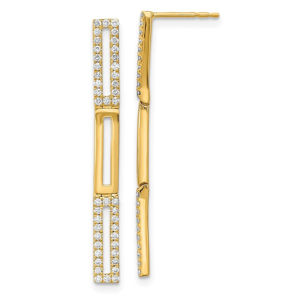 14k Yellow Gold Polished 3 Rectangle Link Diamond Drop & Dangle Earrings