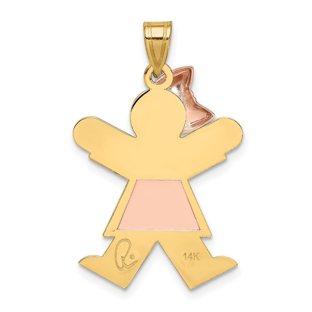 14k Two-Tone Gold Large Girl w Bow on Left Engravable Charm