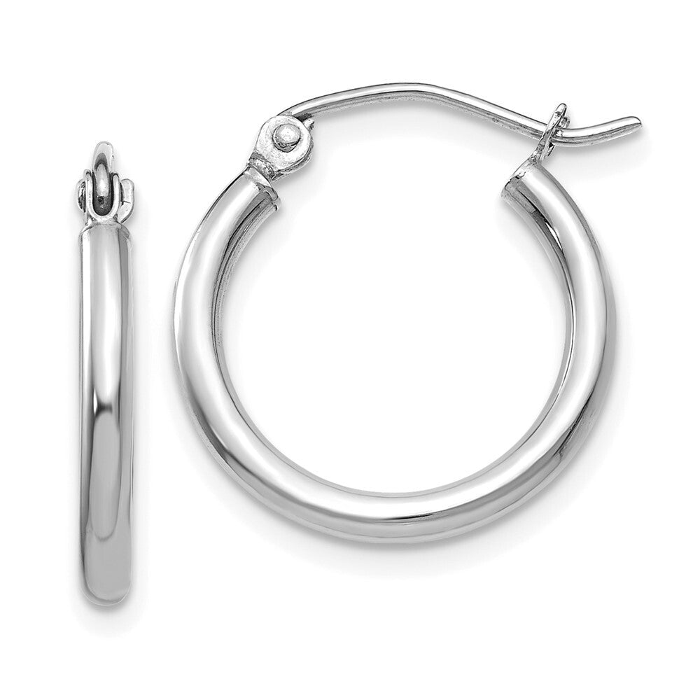 14k White Gold Polished 2x17.5mm Lightweight Tube Hoop Earrings Gift for Women