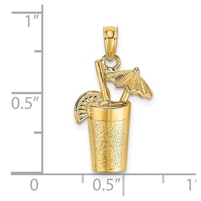 14k Yellow Gold Cocktail Drink w/ Umbrella Charm