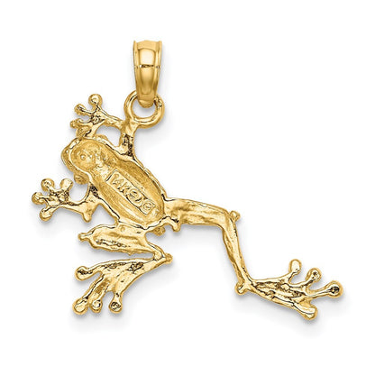 14k Yellow Gold 2-D Textured Frog Charm Pendant for Women