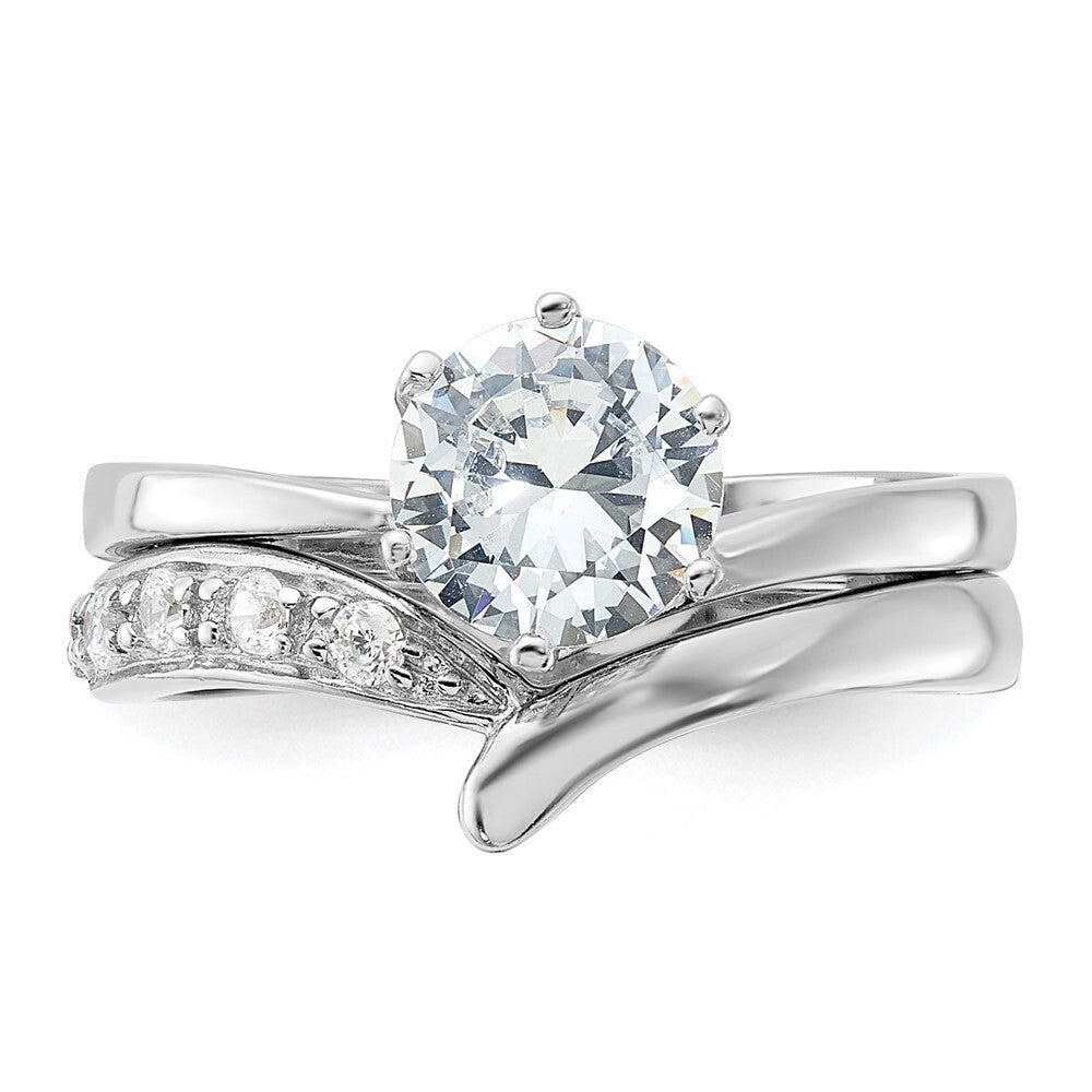 Sterling Silver Rhodium-plated 2-piece Cubic Zirconia Wedding Ring Set Size 6