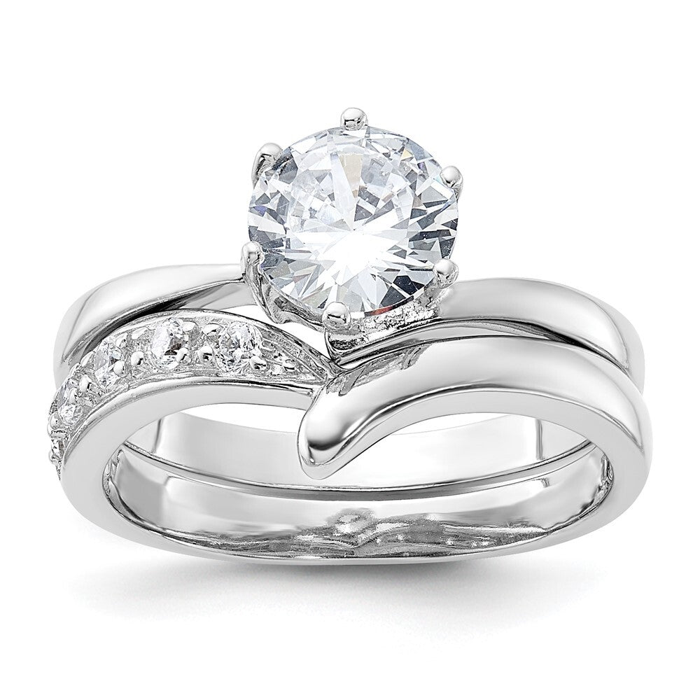 Sterling Silver Rhodium-plated 2-piece Cubic Zirconia Wedding Ring Set Size 6