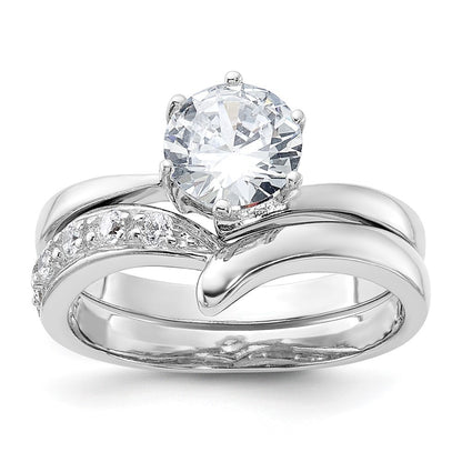 Sterling Silver Rhodium-plated 2-piece Cubic Zirconia Wedding Ring Set Size 6