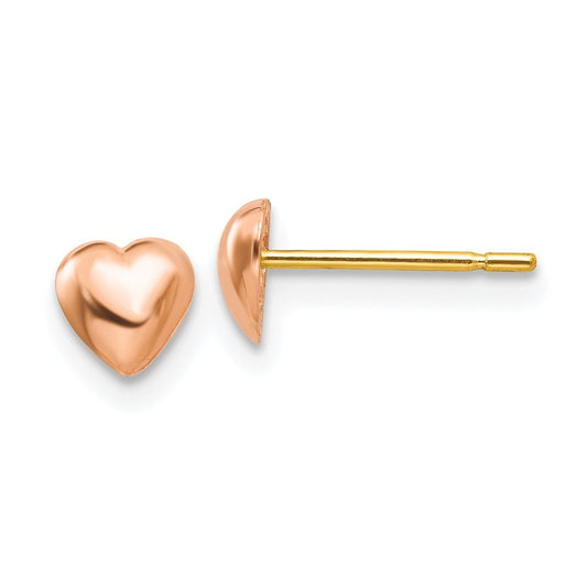 14K Rose Polished Heart Stud Earrings