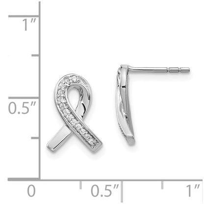 14k White Gold Diamond Awareness Ribbon Stud Earrings