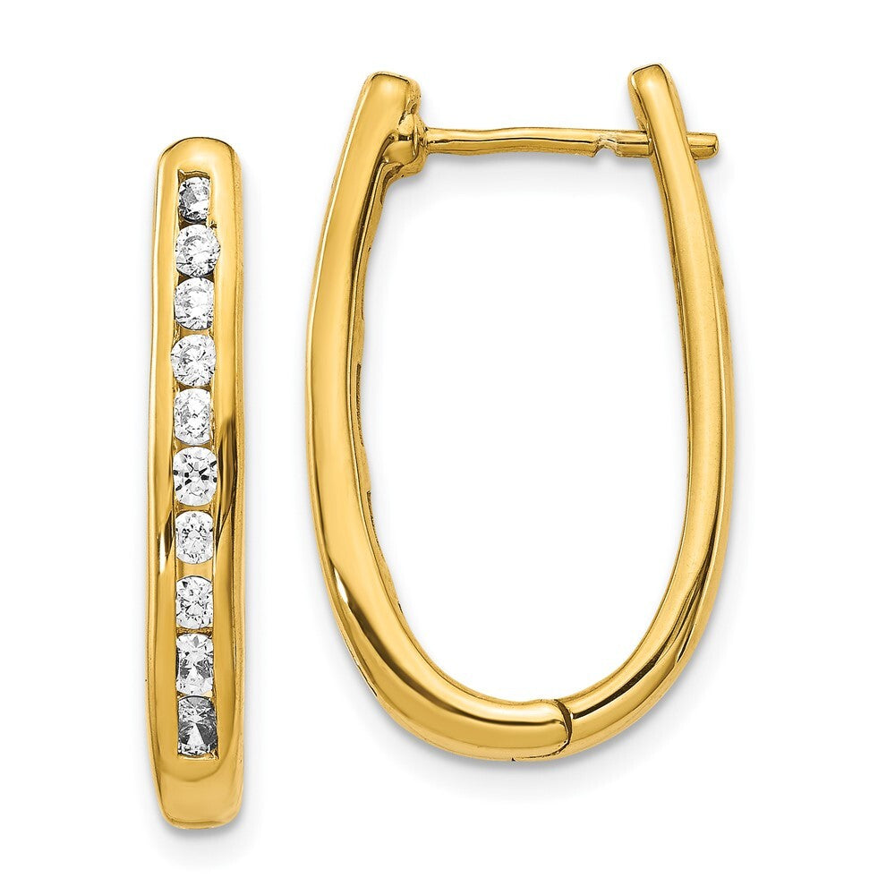 14k Yellow Gold Diamond Oval Hinged Hoop Earrings