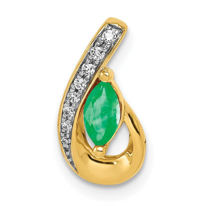 14k Yellow Gold Teardrop Diamond and Emerald Pendant for Women