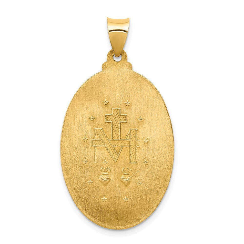 14k Yellow Gold Hollow Polished And Satin Miraculous Medal Pendant for Women