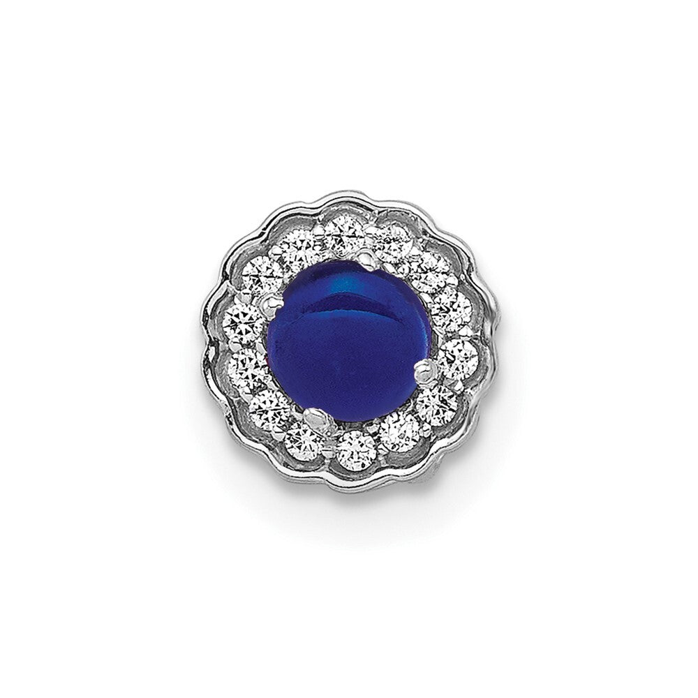 14k White Gold Diamond and Cabochon Sapphire Chain Slide Pendant for Women