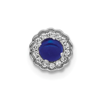 14k White Gold Diamond and Cabochon Sapphire Chain Slide Pendant for Women