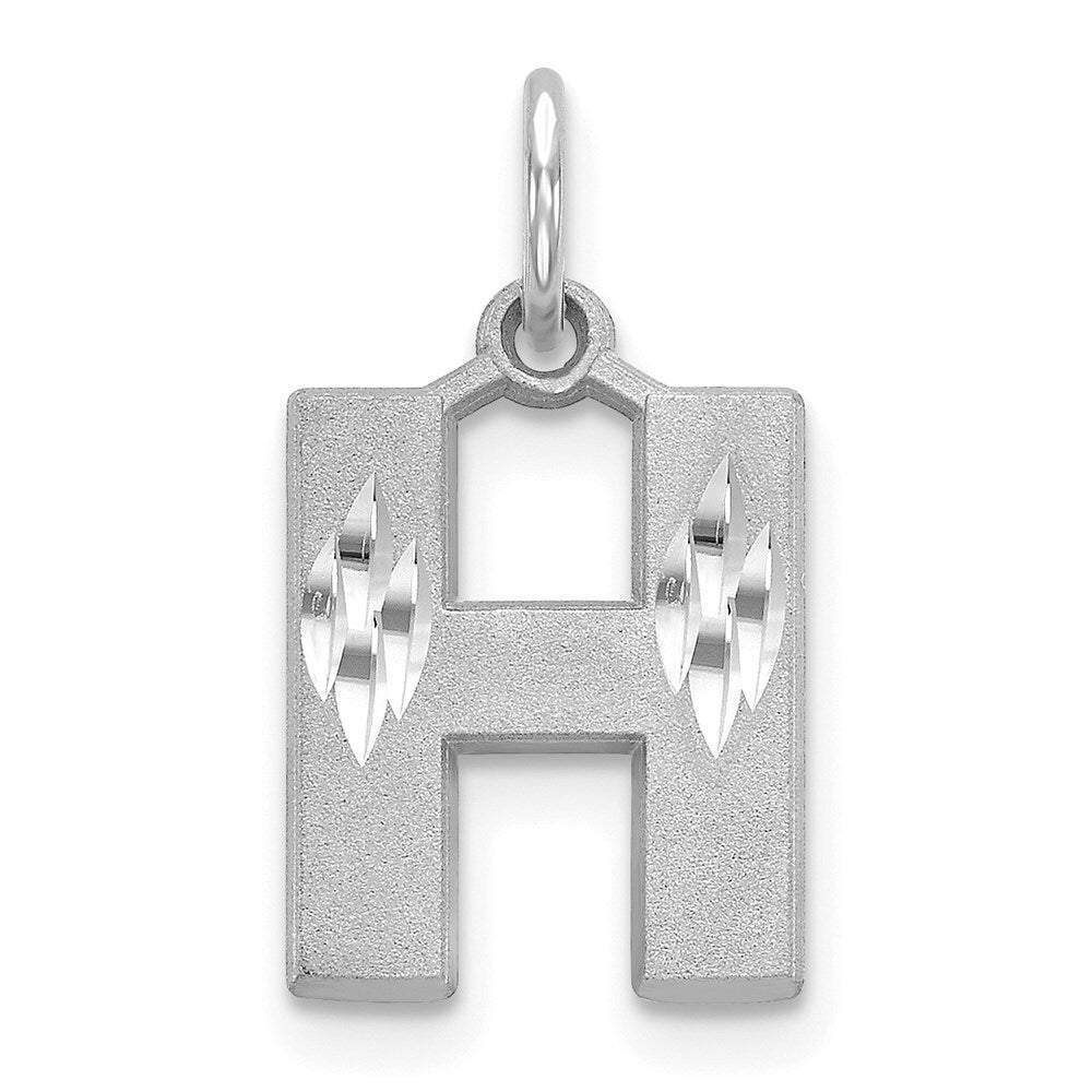 14k White Gold Satin Diamond-cut Letter H Initial Charm Pendant for Women