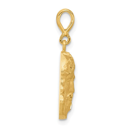 14k Yellow Gold Satin and Diamond-cut Jesus Medal Pendant