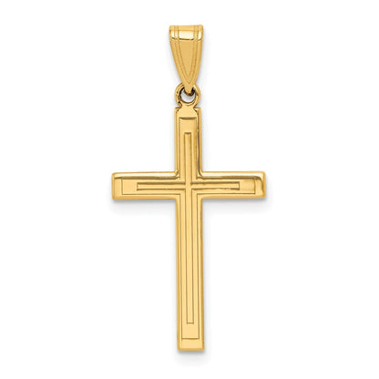 14k Yellow Gold Solid Laser Etched Cross Pendant for Women
