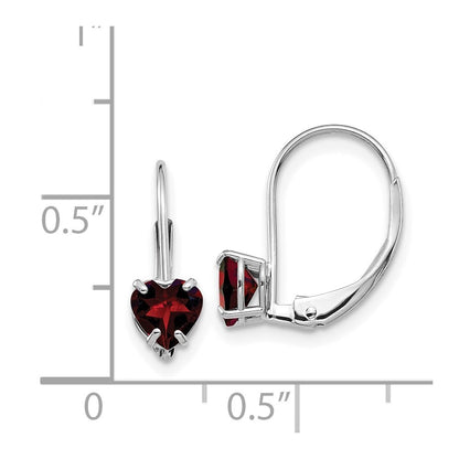 14k White Gold 5mm Heart Garnet Dangle Earrings Leverback Gift for Women