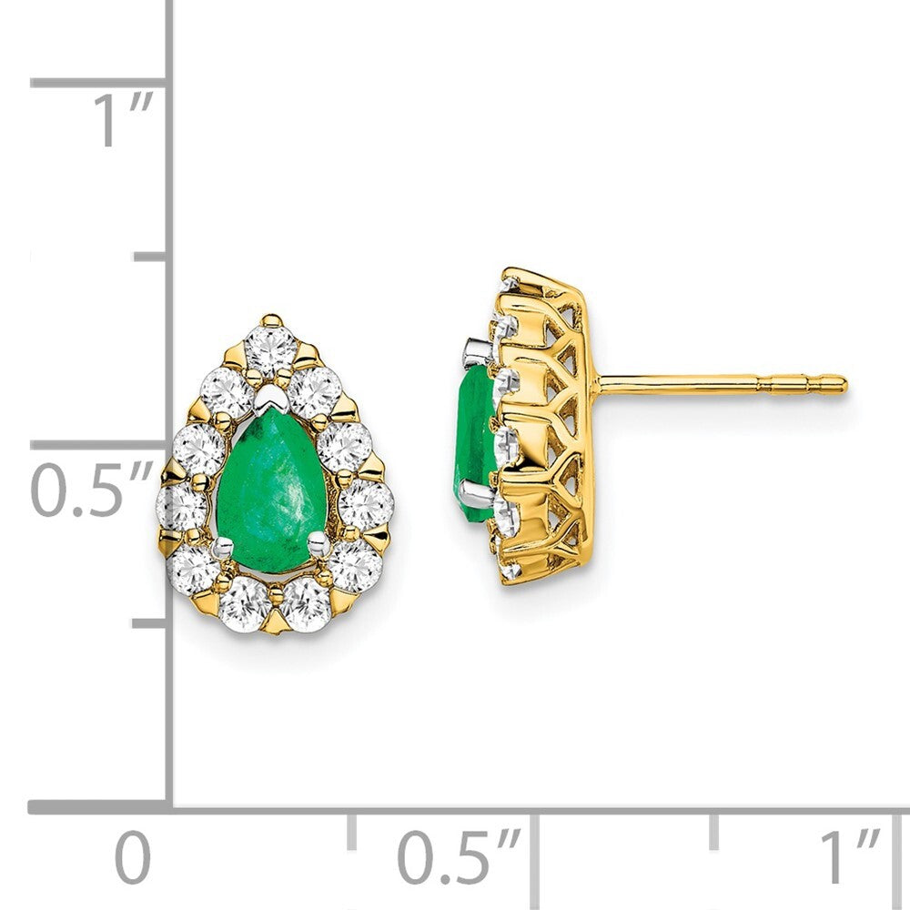 14k Yellow Gold Pear Emerald and Diamond Halo Stud Earrings